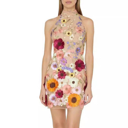 Dam Cocktailklänning Halterneck Bodycon Polyester med Blommönster-4