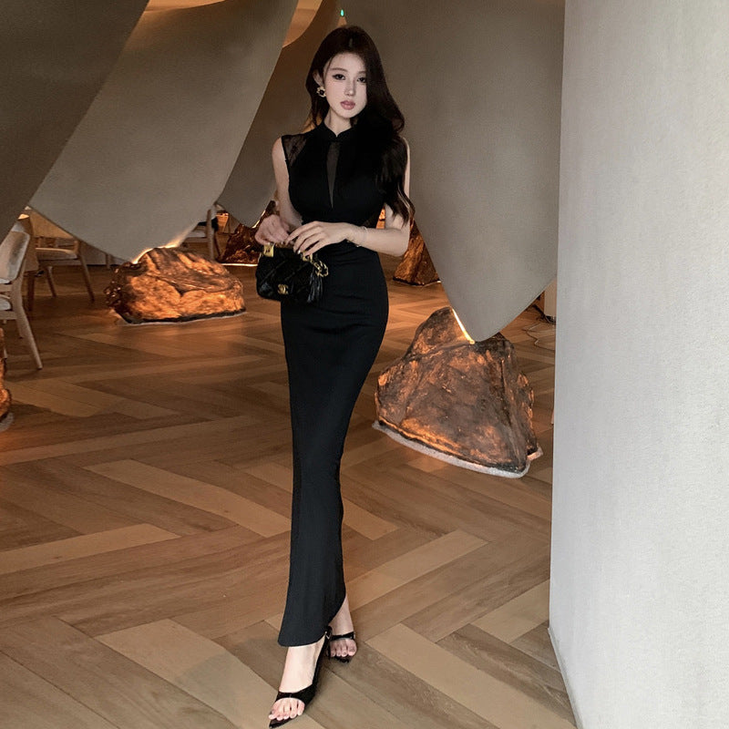 Lång Ärmlös Cheongsam Klänning i Polyester med Bodycon Passform för Kvinna – Elegant och Smickrande Stil 2