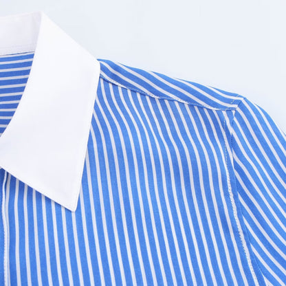 Dam Blus Långärmad Randig 100% Bomull-3