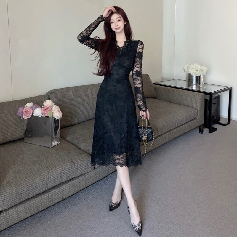 Dam Klänning Midi V-ringning Långa Ärmar Högkvalitativt Tyg-3