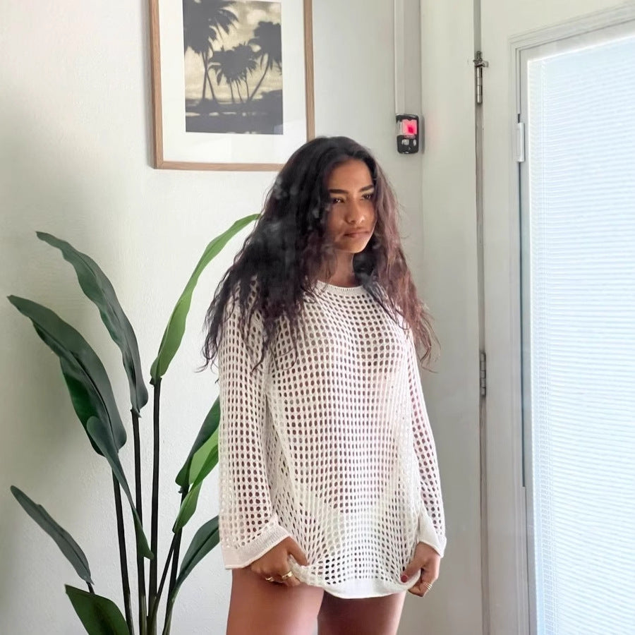 Dam Tröja Långärmad Nylonkombination för Strandtäckning-2