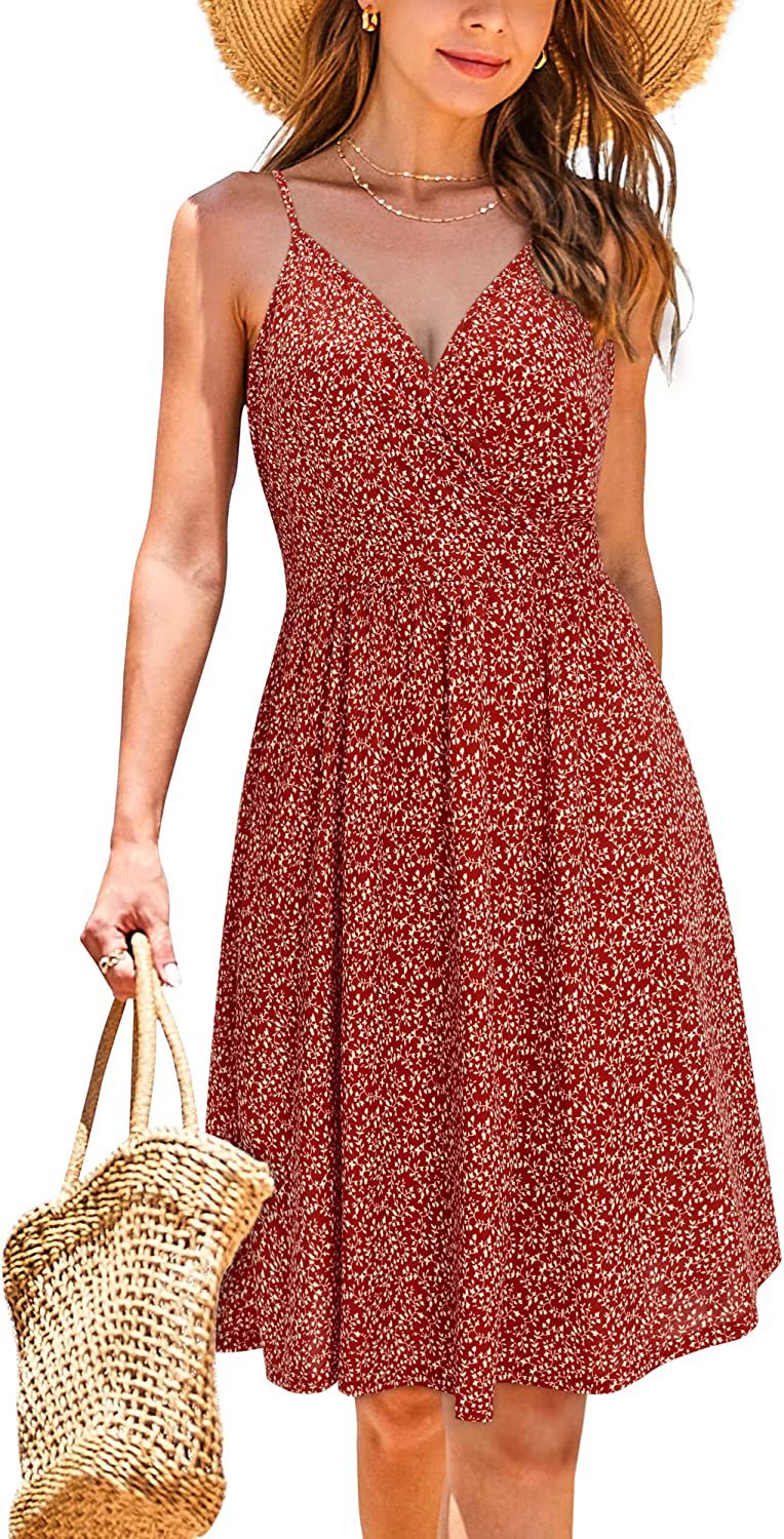 Dam Klänning V-hals Justerbara Remmar Andningsbar Bomull-6