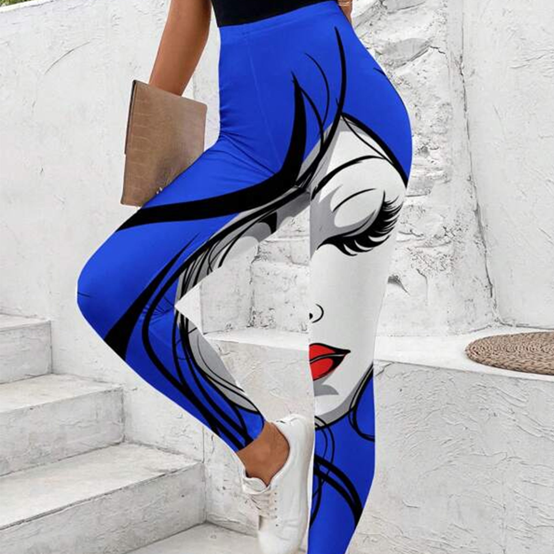 Damleggings Hög Midja Stretchigt Material Futuristiskt Tryck 3