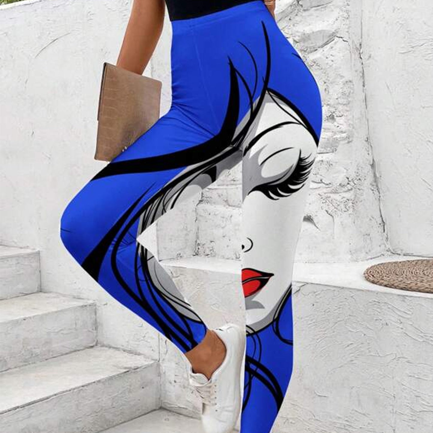 Damleggings Hög Midja Stretchigt Material Futuristiskt Tryck 9