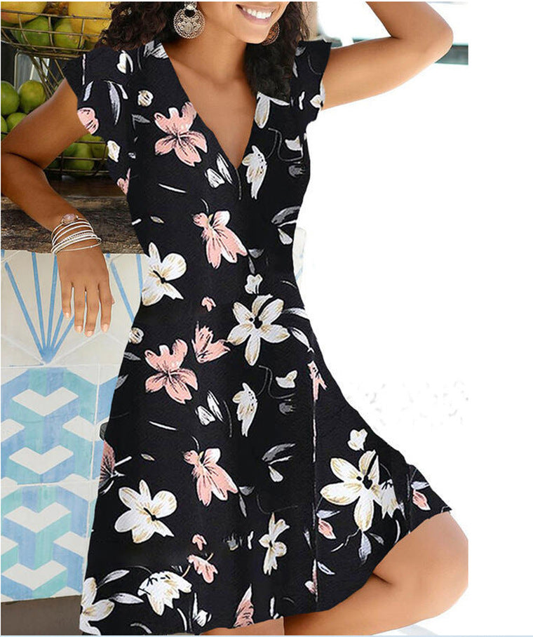 Variant image for Fina Dam Klänningar V-ringad A-linjeformad med Tryckta Blommor Bomull och Polyester-16