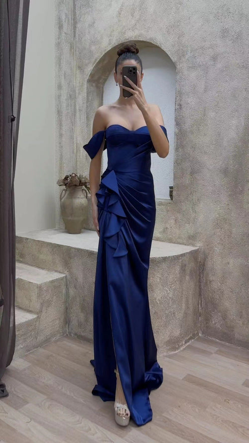 Dam Klänning Lång Oregelbunden V-ringning Polyester-1