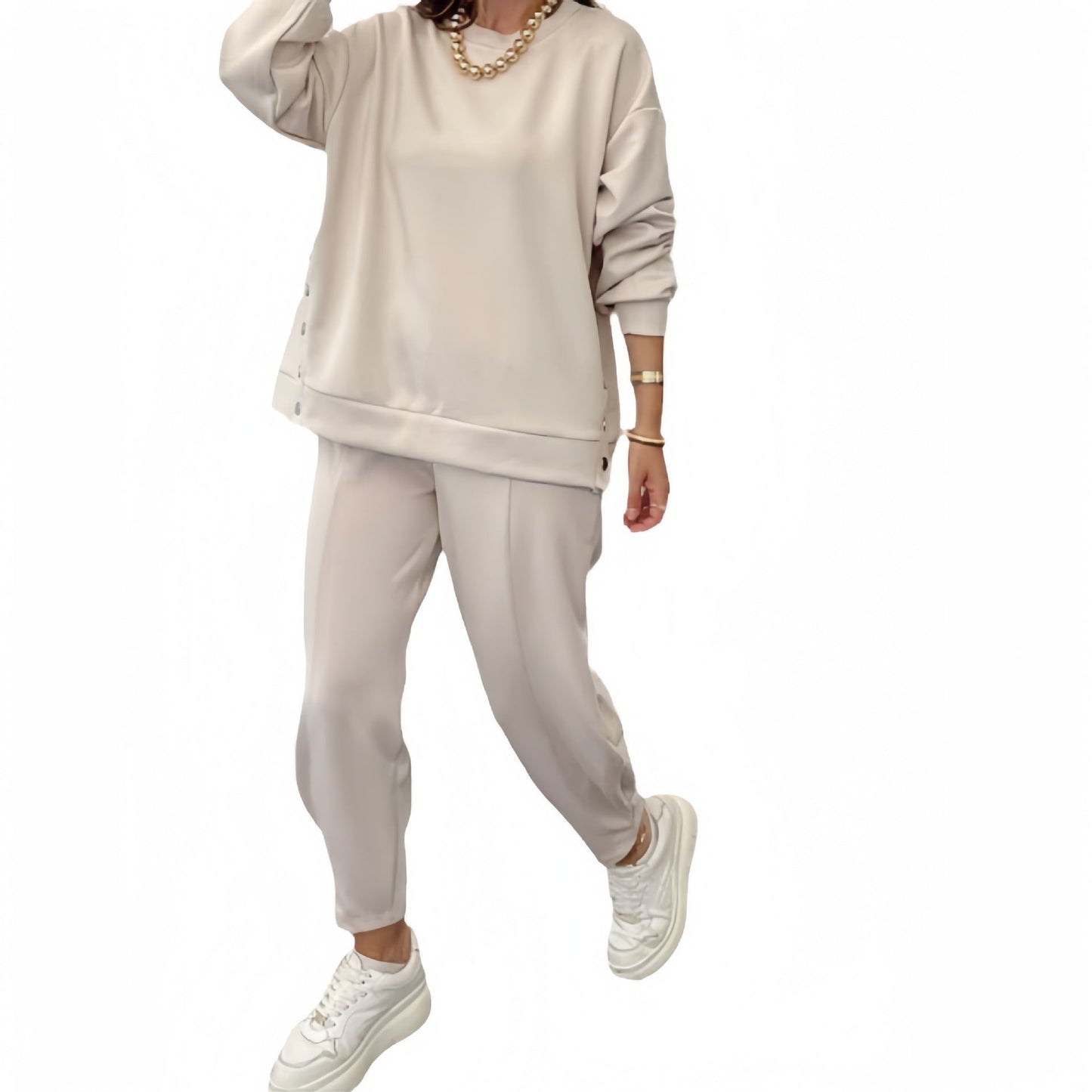 Dam Sportig Topp och Byxor Set Casual Polyester-4