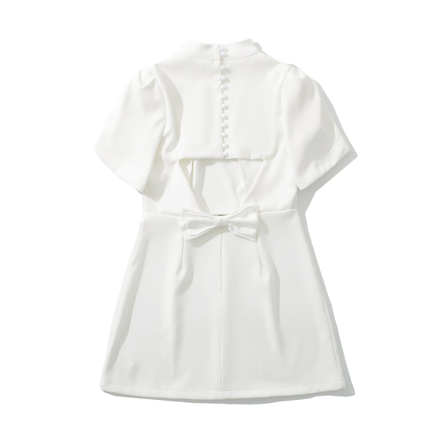 Dam Klänning Höghalsad Puffärmar Andningsbart Tyg 3