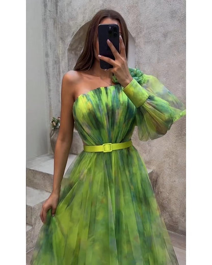 Dam Klänning Slim Fit Asymmetrisk Ruffle Polyester-3