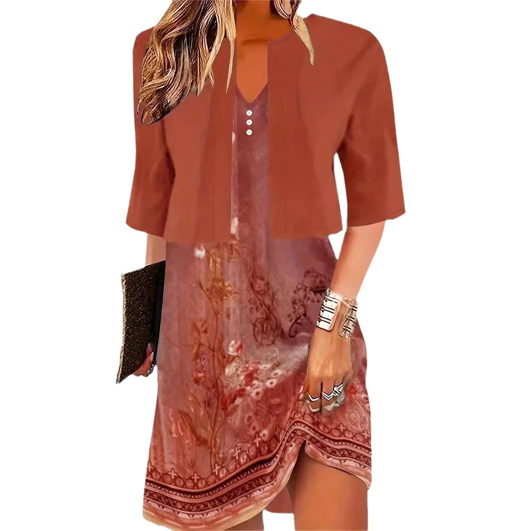 Dam Klänning A-linje V-ringad Blommönster Polyester Fina Klänningar-5