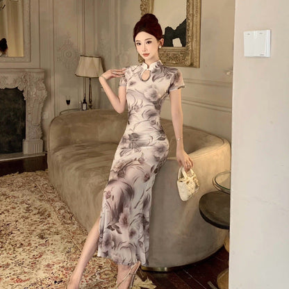 Kvinnors Lång Bodycon Klänning Unik Design Polyester Elastan-4