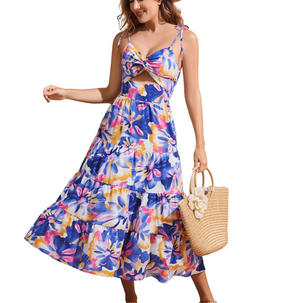 Dam Klänning A-Line Spaghetti Band Polyester Midi Fina Dam Klänningar-1