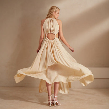 Dam Midi Klänning Halterneck A-line Polyester För Sommarfest och Bröllop-3