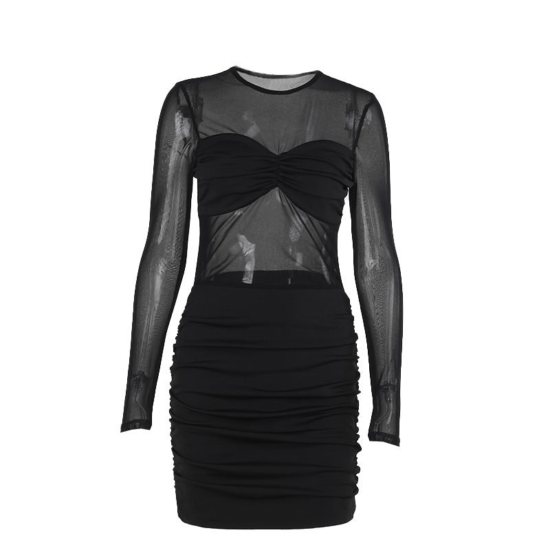 Kvinnors Klänning Figurformande Långärmad Transparent Tyg-6