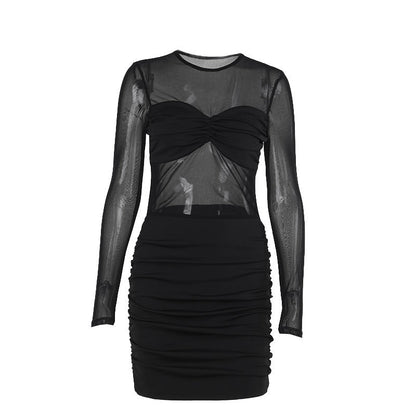 Kvinnors Klänning Figurformande Långärmad Transparent Tyg-6
