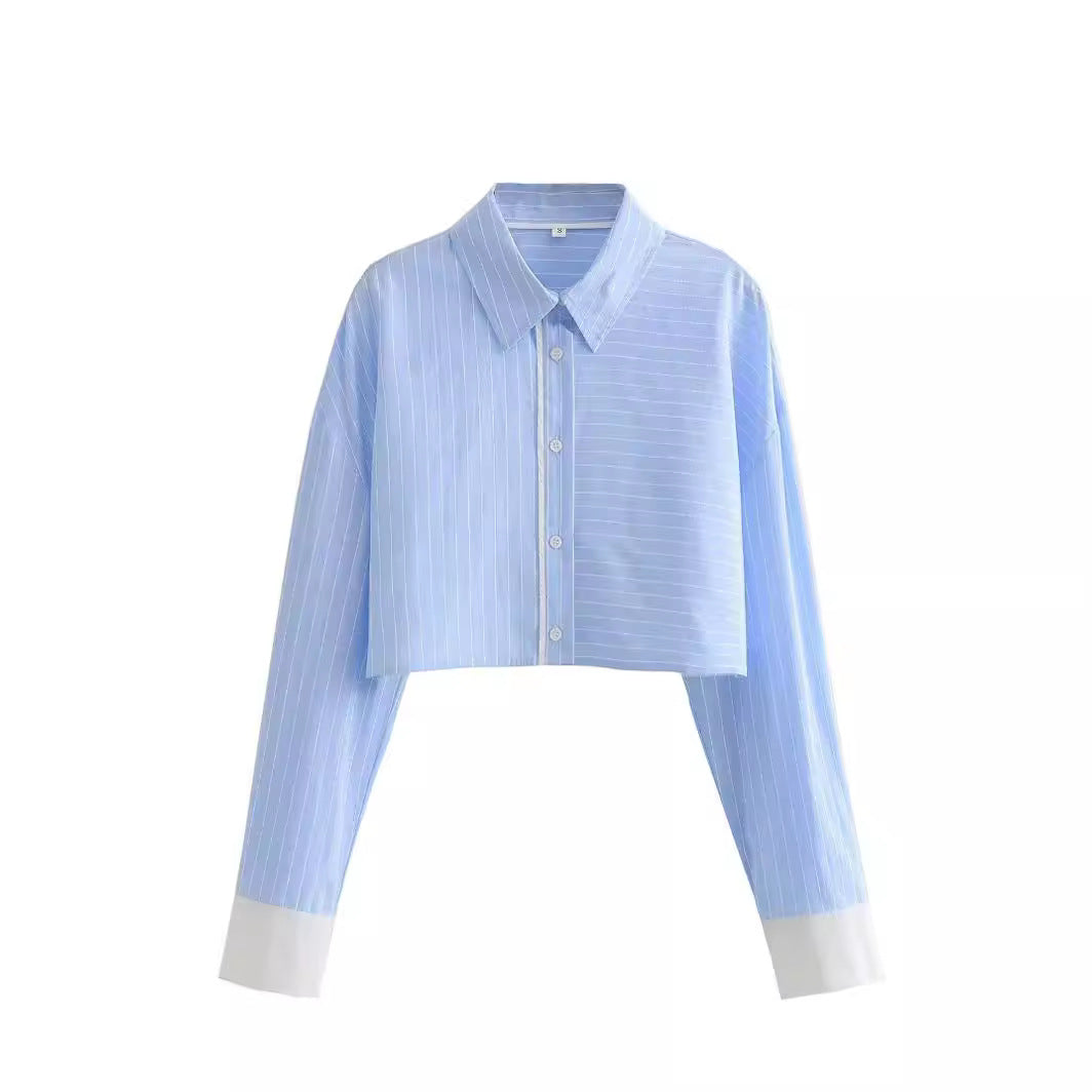 Tvådelat Set Dam Kortärmad Skjorta och Shorts Vävt Tyg Randig Design-3