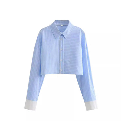 Tvådelat Set Dam Kortärmad Skjorta och Shorts Vävt Tyg Randig Design-3