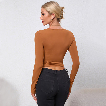 Kvinnors Långärmad Topp Asymmetrisk Design Andningsbart Material 3