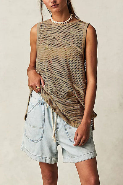 Dam Top Stickad Viskos med Hål Slinga 7