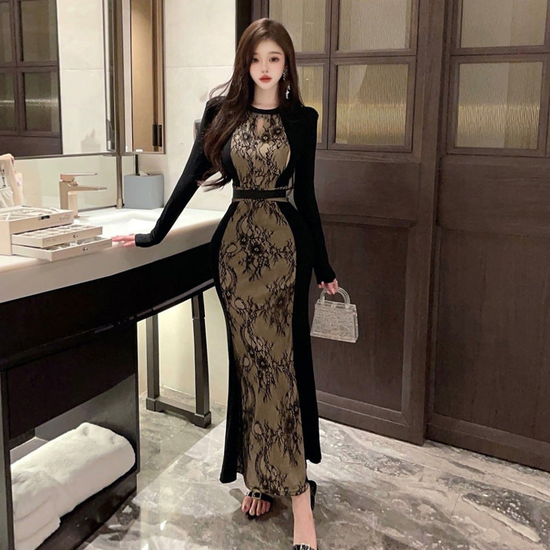 Damklänning Vintage Print Färgblock 100% Polyester-2