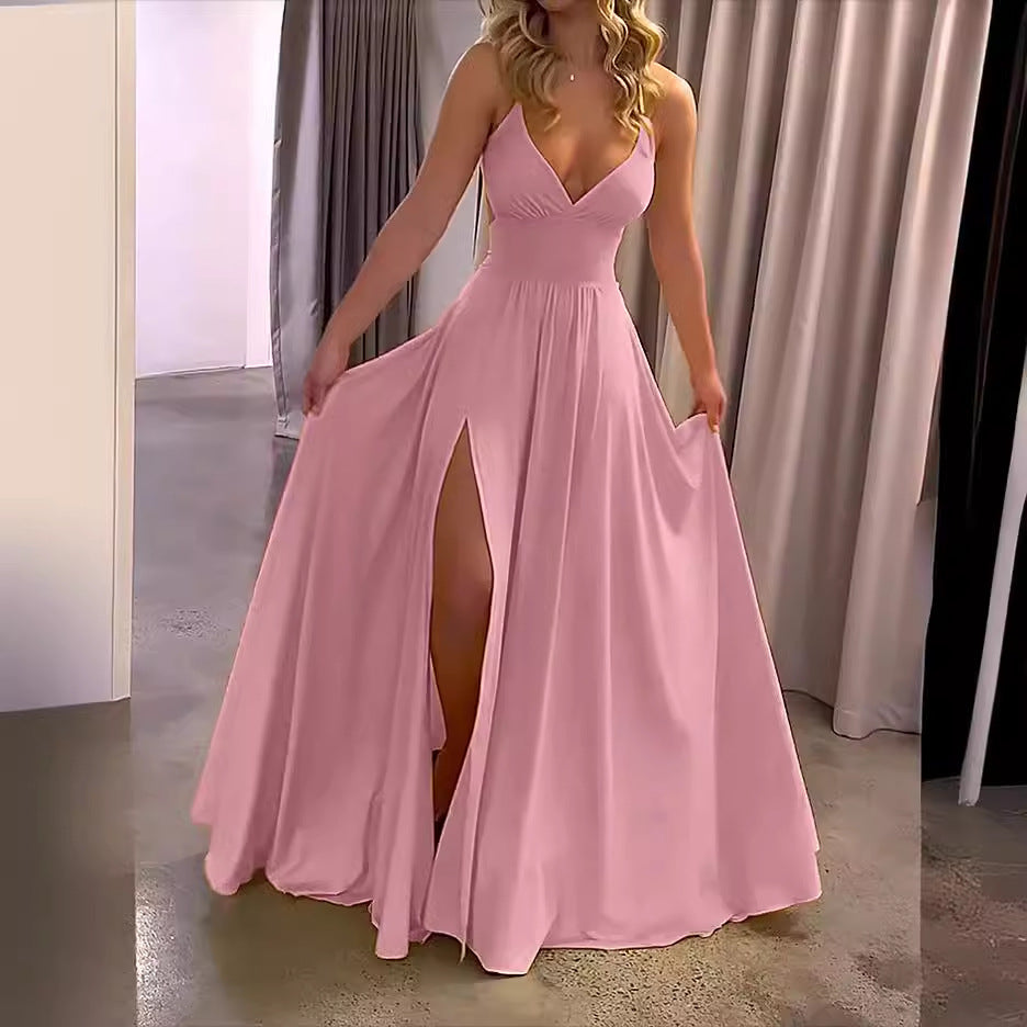 Damklänning A-Linje Spagettiband Polyester med Flikkant-4