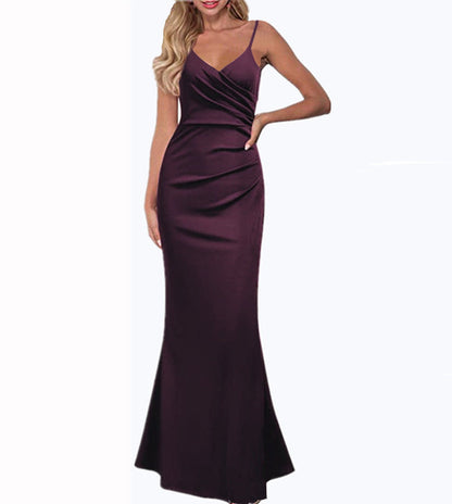 Variant image for Maxiklänning Dam Enkelfärgad V-ringad Polyester Lång Klänning Sommar-22