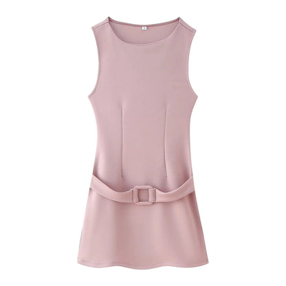 Ärmlös Klänning för Kvinnor med Midjebälte – Högkvalitativt Tyg, Cirkulär Halsringning, Justerbar Passform 5