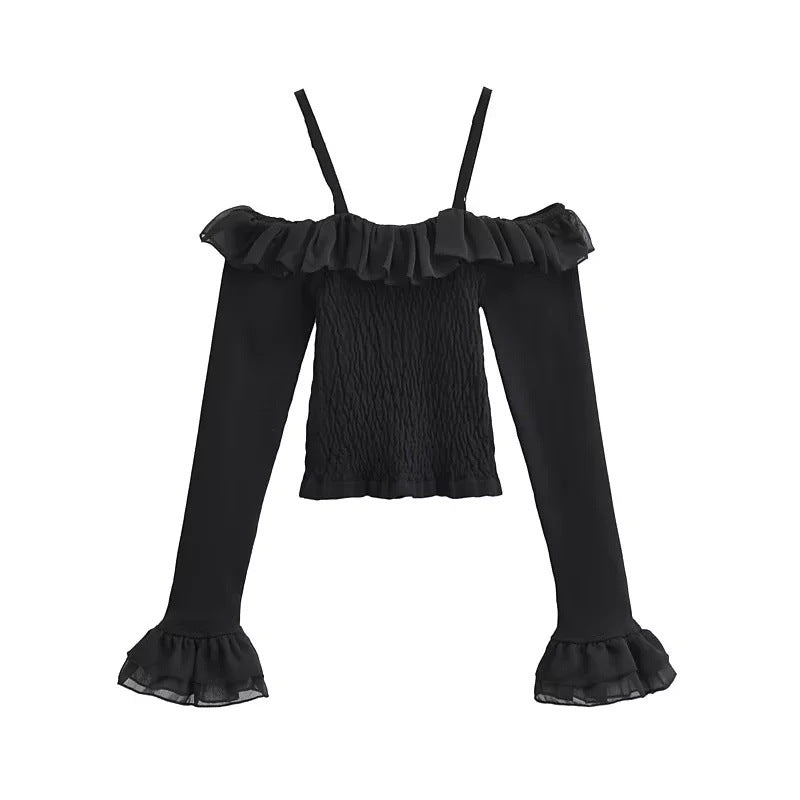 Dam Topp V-ringning Rüsch Detaljer Elastiskt Tyg 2