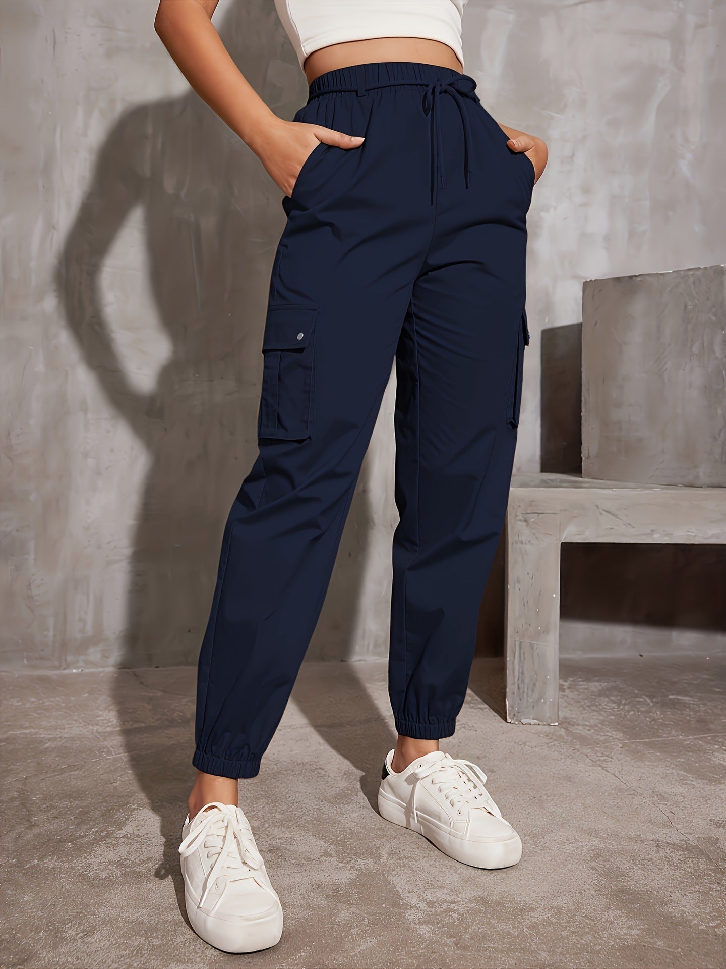 Damlastbyxor Loose Fit Hållbart Tyg med Elastiskt Midjeband och Sidfickor 11