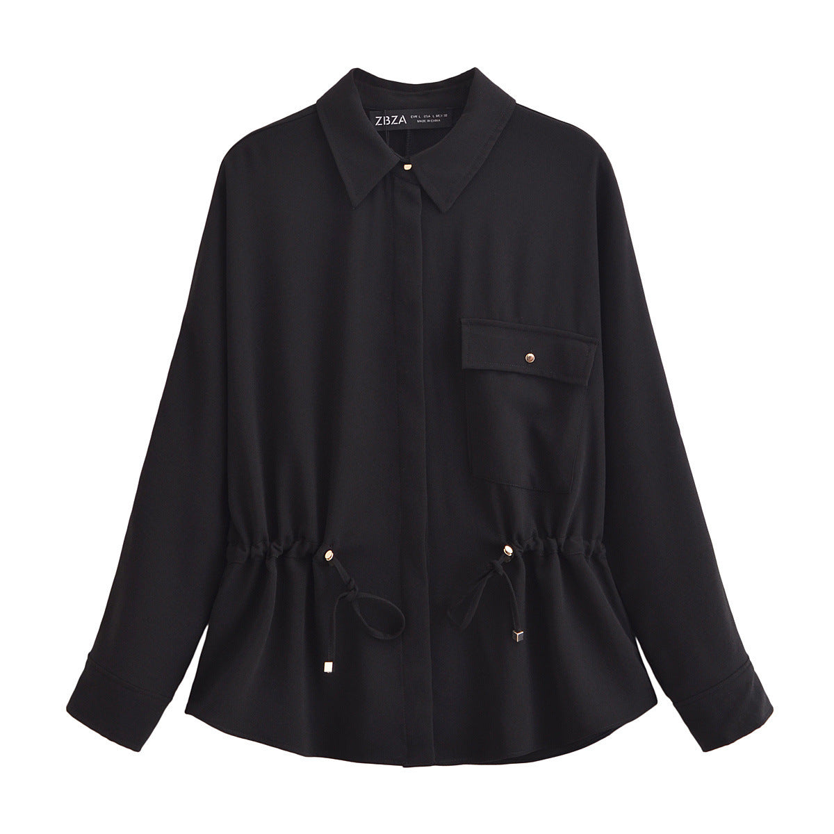 Dam Långärmad Skjorta och Bred Byxa Set i Polyester-4