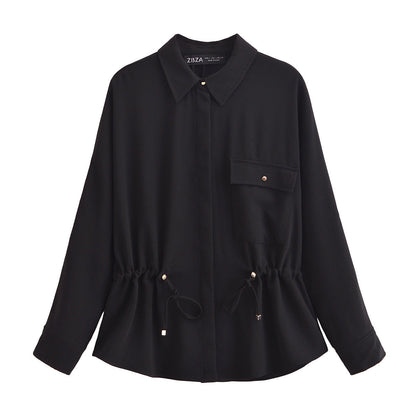 Dam Långärmad Skjorta och Bred Byxa Set i Polyester-4