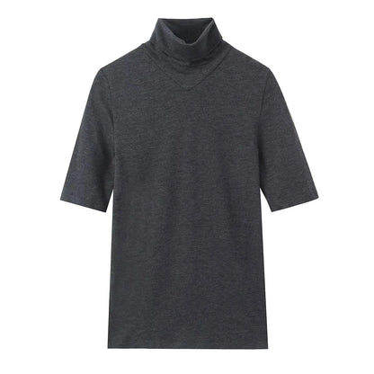 Dam T-shirt Chic Stand-up-Krage Andningsbar Bomull-1