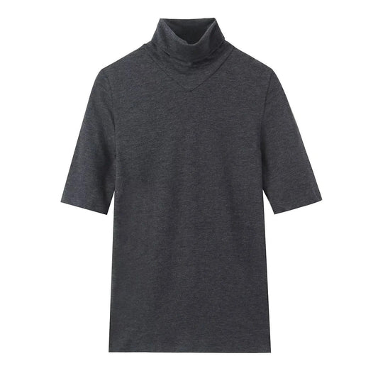 Dam T-shirt Chic Stand-up-Krage Andningsbar Bomull-1