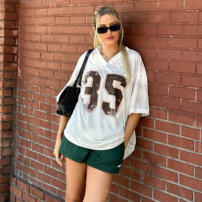 Dam T Shirt V-ringad Spandex Kort Ärmar Trendig Design-3