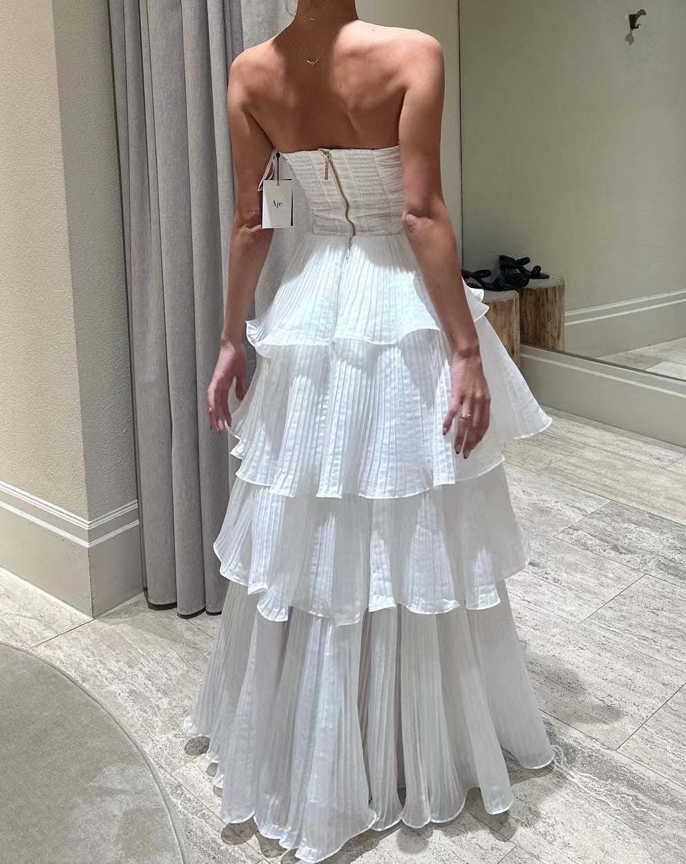 Fina Dam Klänningar A-Line Spandex Midi Klänning Ärmlös One-Shoulder-3