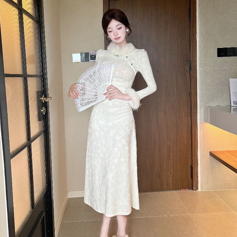 Variant image for Kvinna Qipao Klänning Långärmad Slim Fit Polyester-1