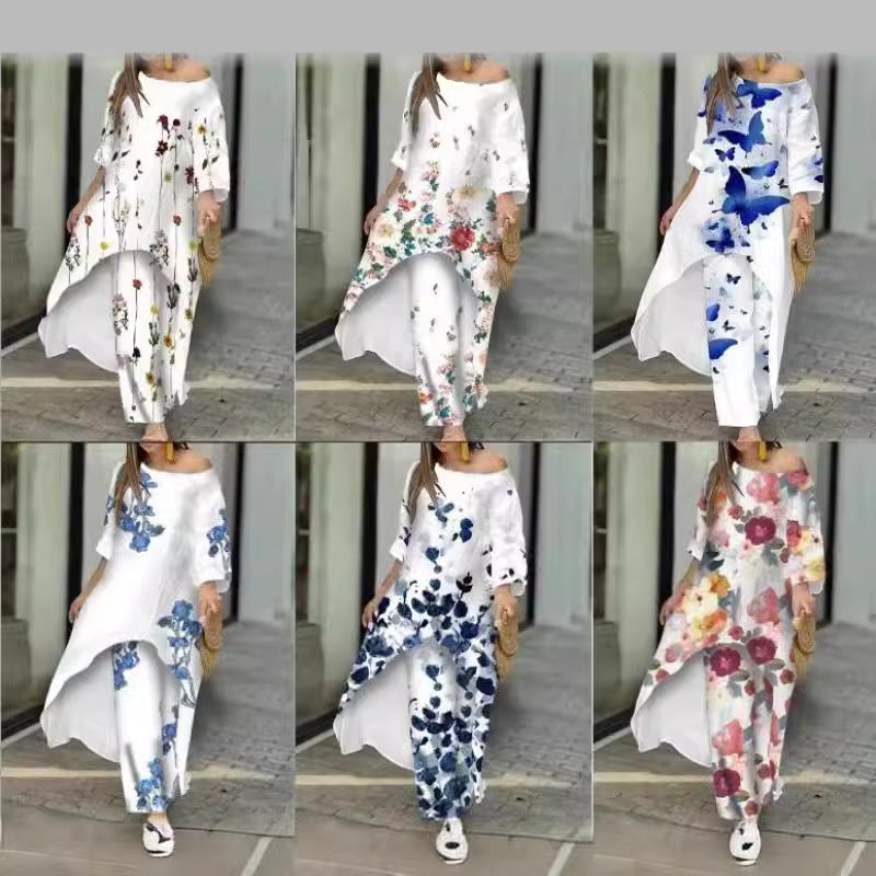 Plus Size Byxor Oregelbundet Mönster Polyester Tre Fjärdedel Ärmar-2