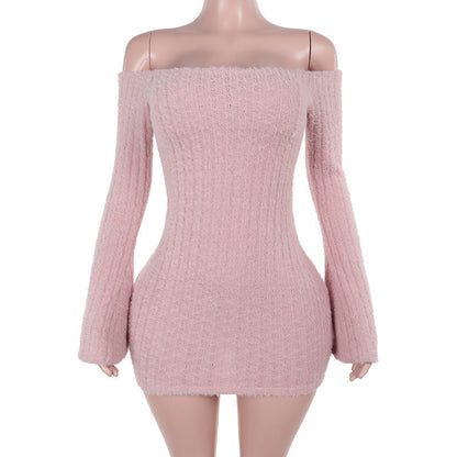 Variant image for Kvinnors Miniklänning Off-Shoulder Ribbad Design Mjuk Stickning-4