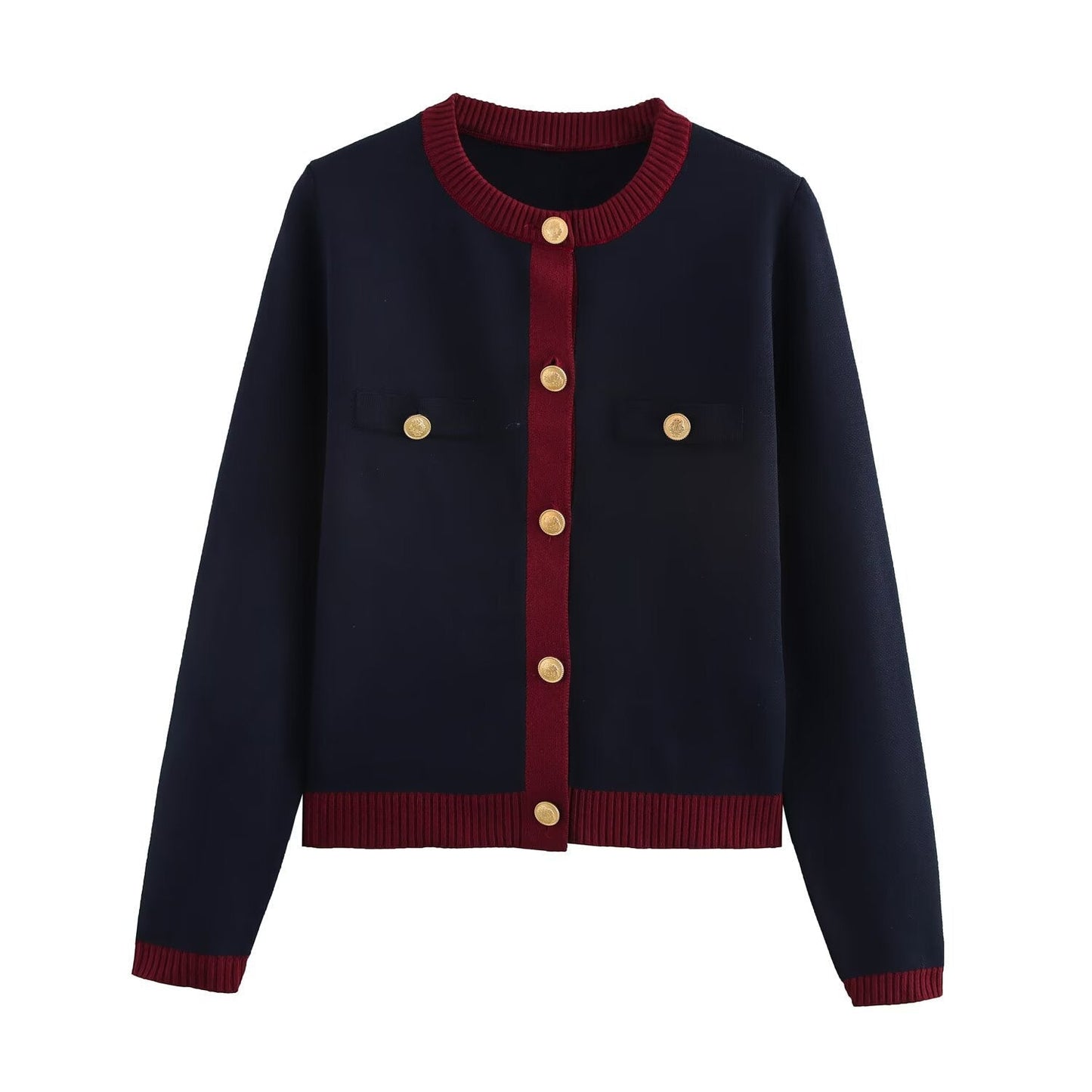 Lång Kofta Dam med Guldknappar i Polyester för Elegant Stil 3