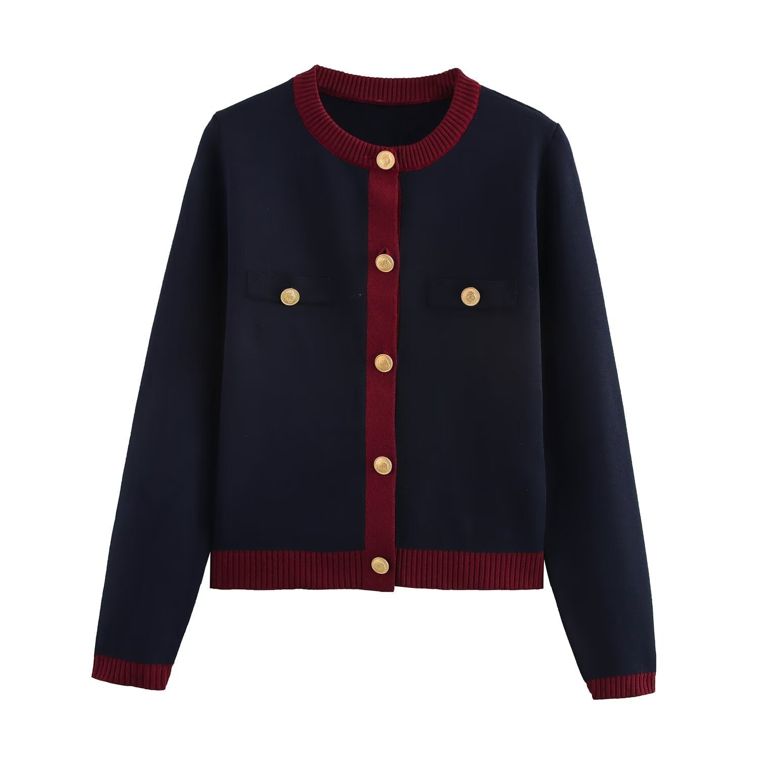 Lång Kofta Dam med Guldknappar i Polyester för Elegant Stil 3