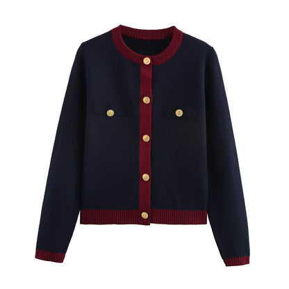 Lång Kofta Dam med Guldknappar i Polyester för Elegant Stil 6