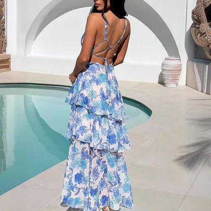 Dam Långklänning Spaghetti Band Tryckt Design för Fest och Bröllop 3