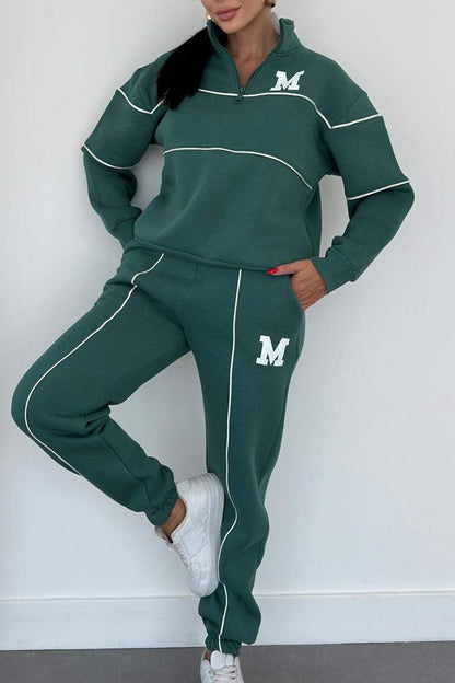Herr Sweatshirt Set med Långa Byxor - Casual Set i Polyester, Långärmad och Regular Fit, Mönster med Bokstäver och Siffror 9