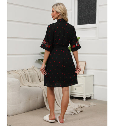 Dam Fritidspyjamas Set utan Krage och Ärmlös Design Mjuk Tyg med Körsbärsmönster-3