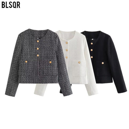 Kvinnors Kappa Färgblockad Ullblandning med Knappdekoration-2