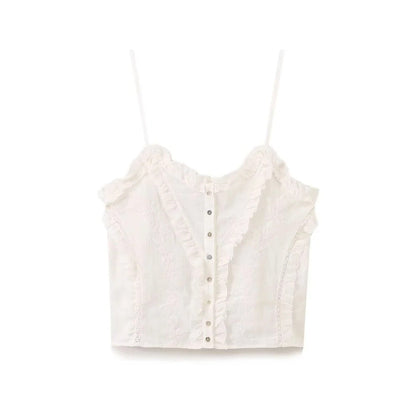 Kvinnors Festtopp med Dekorativa Knappdetaljer i Högkvalitativ Bomull-1