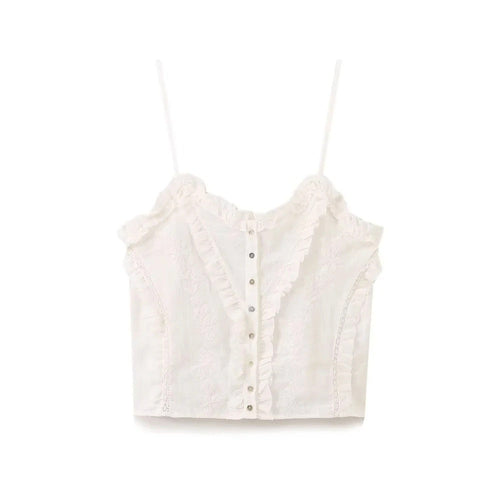 Kvinnors Festtopp med Dekorativa Knappdetaljer i Högkvalitativ Bomull-1