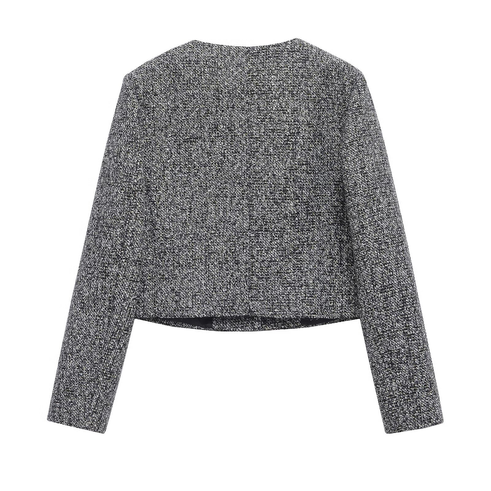 Damjacka Texturerad Polyester Chanel Stil Normal Passform-1