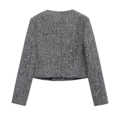 Damjacka Texturerad Polyester Chanel Stil Normal Passform-1