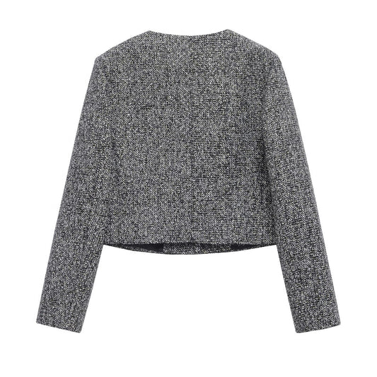 Damjacka Texturerad Polyester Chanel Stil Normal Passform-1